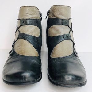 FIDJI Granny Ankle Booties Two Tone Leather Grey 8